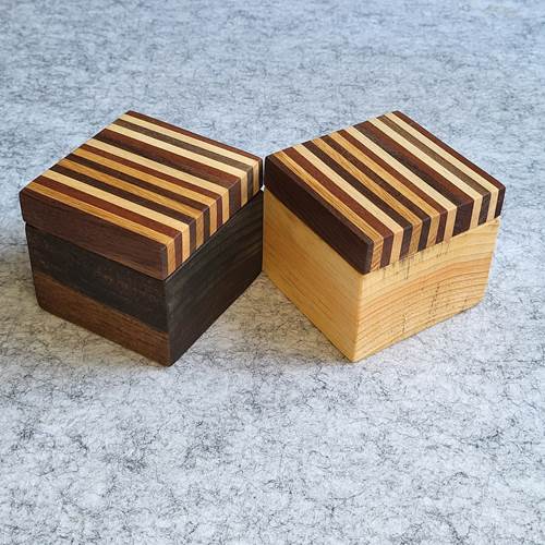 Twist Top Wooden Box with Stripes