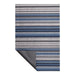 Close-up view of the Horizon Stripe Shag Mat by Chilewich, showcasing its looped TerraStrand yarns in Deep Sea color, designed to resist mold, mildew, and chlorine.