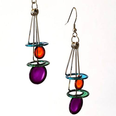 Beautiful Stacked Orbit Earrings designed by Christopher Royal, featuring a blend of stainless steel and translucent resin, reflecting urban sophistication and artistic inspiration from kinetic sculptures.