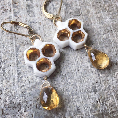 honeycomb drop earrings with stones