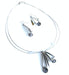 wire necklaces and earrings featuring silver beads and acrylic gemstones