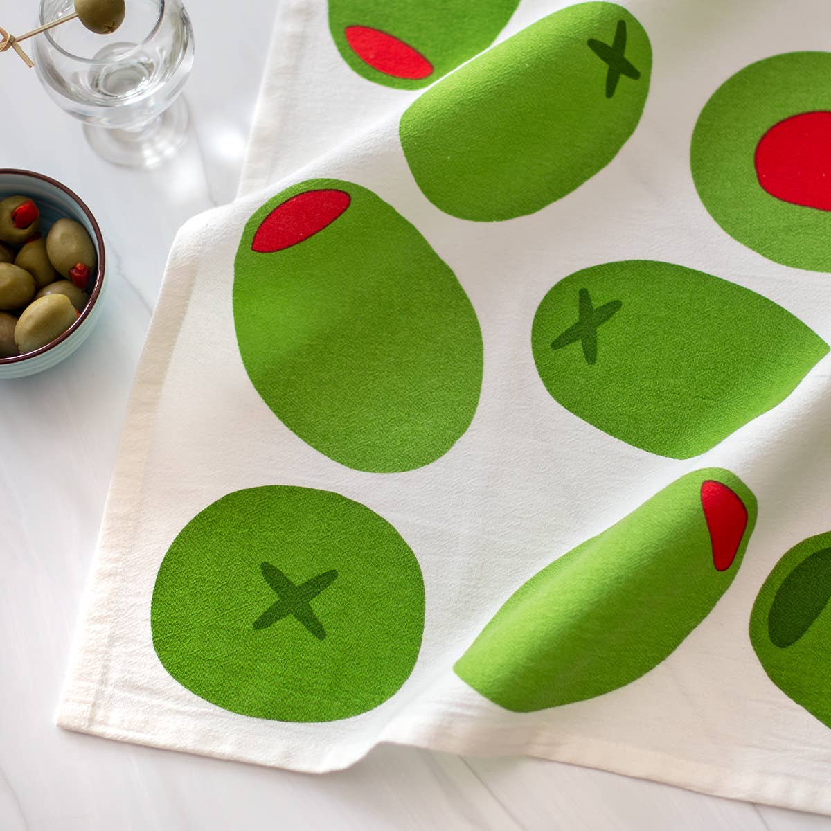 Green Olives Tea Towel