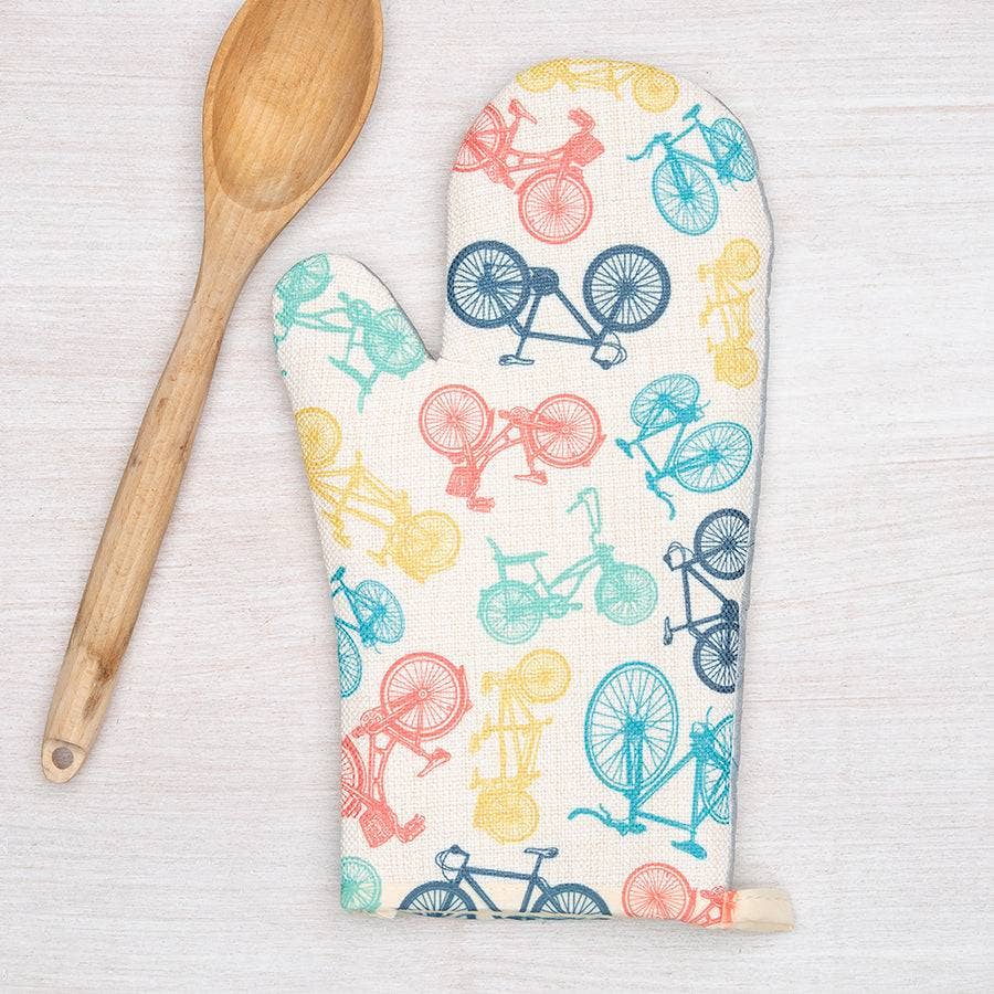 Bicycle Oven Mitt - Unique Kitchen Accessory with Heat Resistant Backing & Fun Design