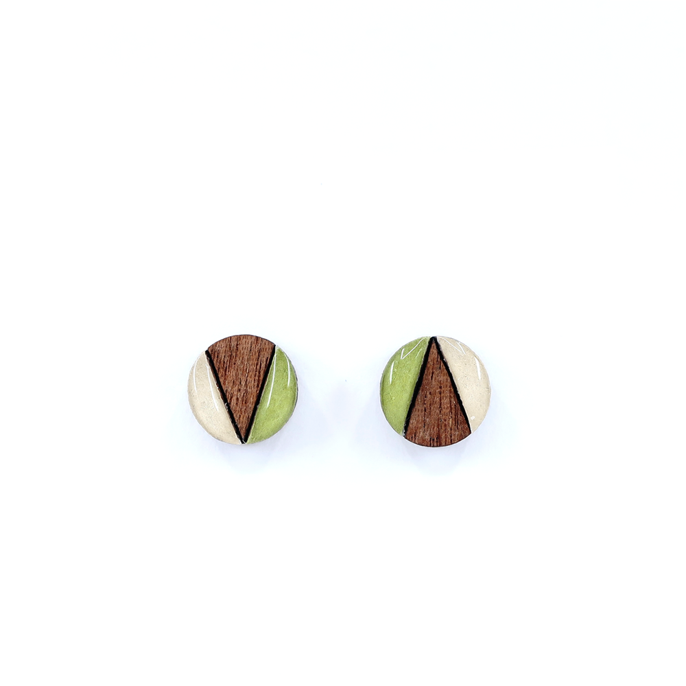 Color block mini circle titanium earrings - Matcha and Cream showcasing unique design with vibrant green and cream colors, perfect for sensitive ears.