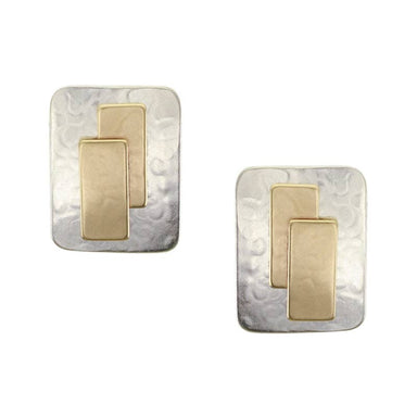Rounded Rectangle with Layered Rectangles Post Earrings by Marjorie Baer, handcrafted jewelry made in California
