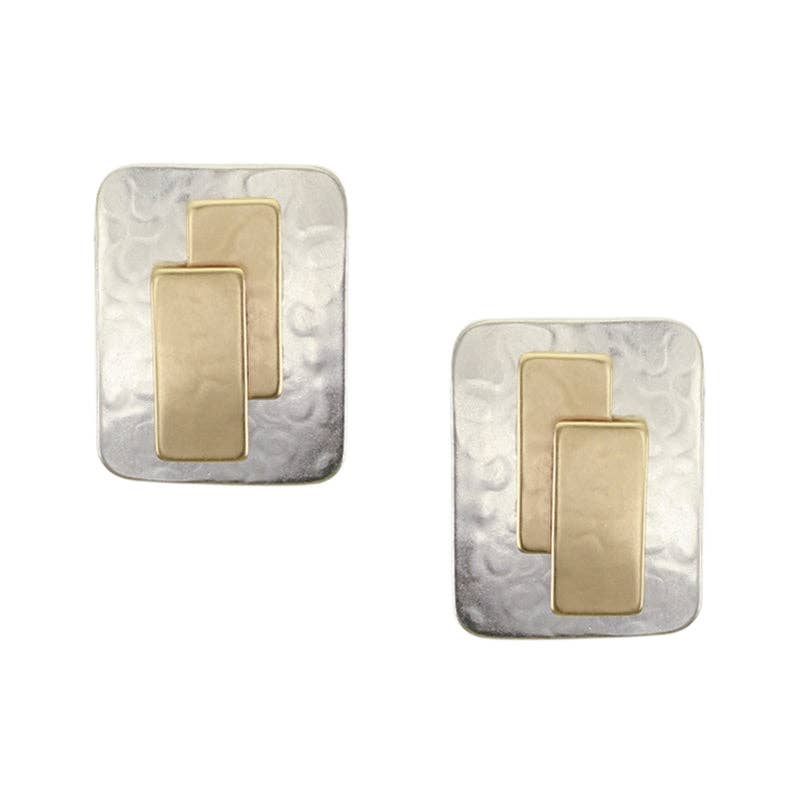 Rounded Rectangle with Layered Rectangles Post Earrings by Marjorie Baer, handcrafted jewelry made in California
