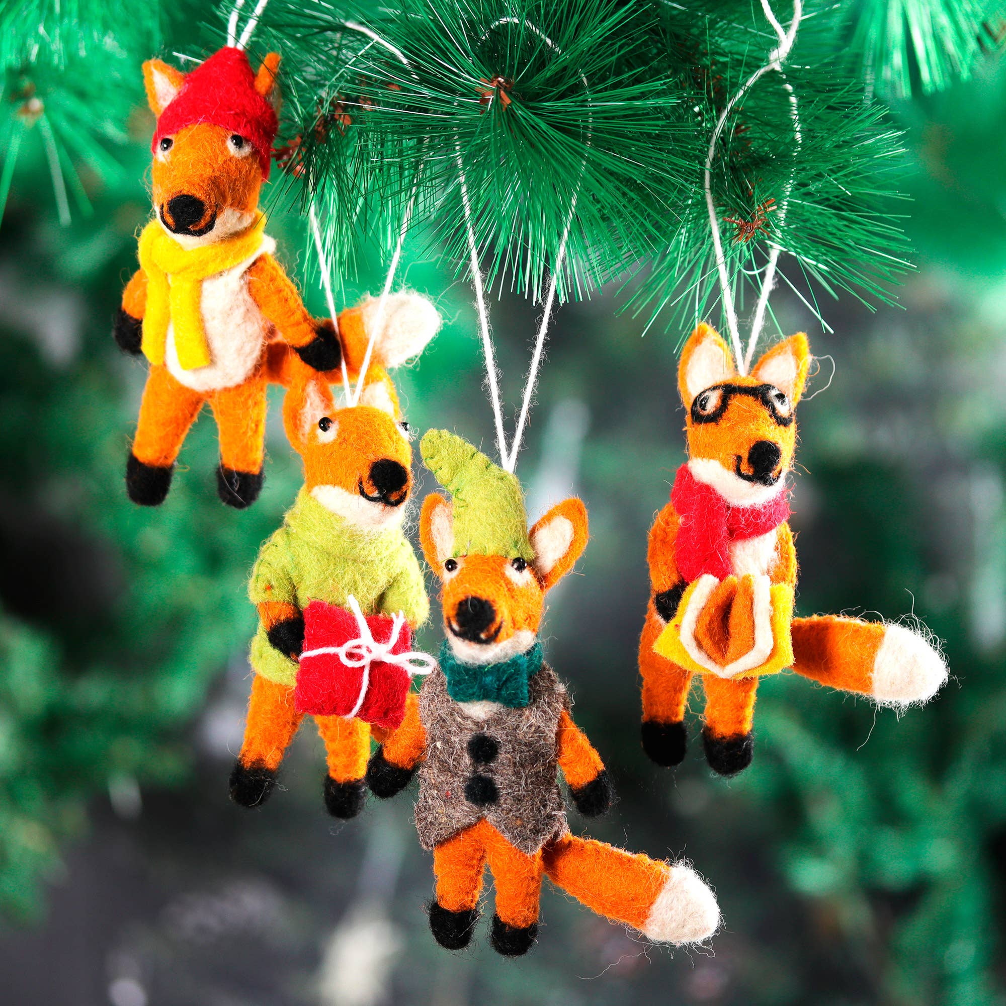 Novica Handmade Fantastic Foxes Felt Ornaments
