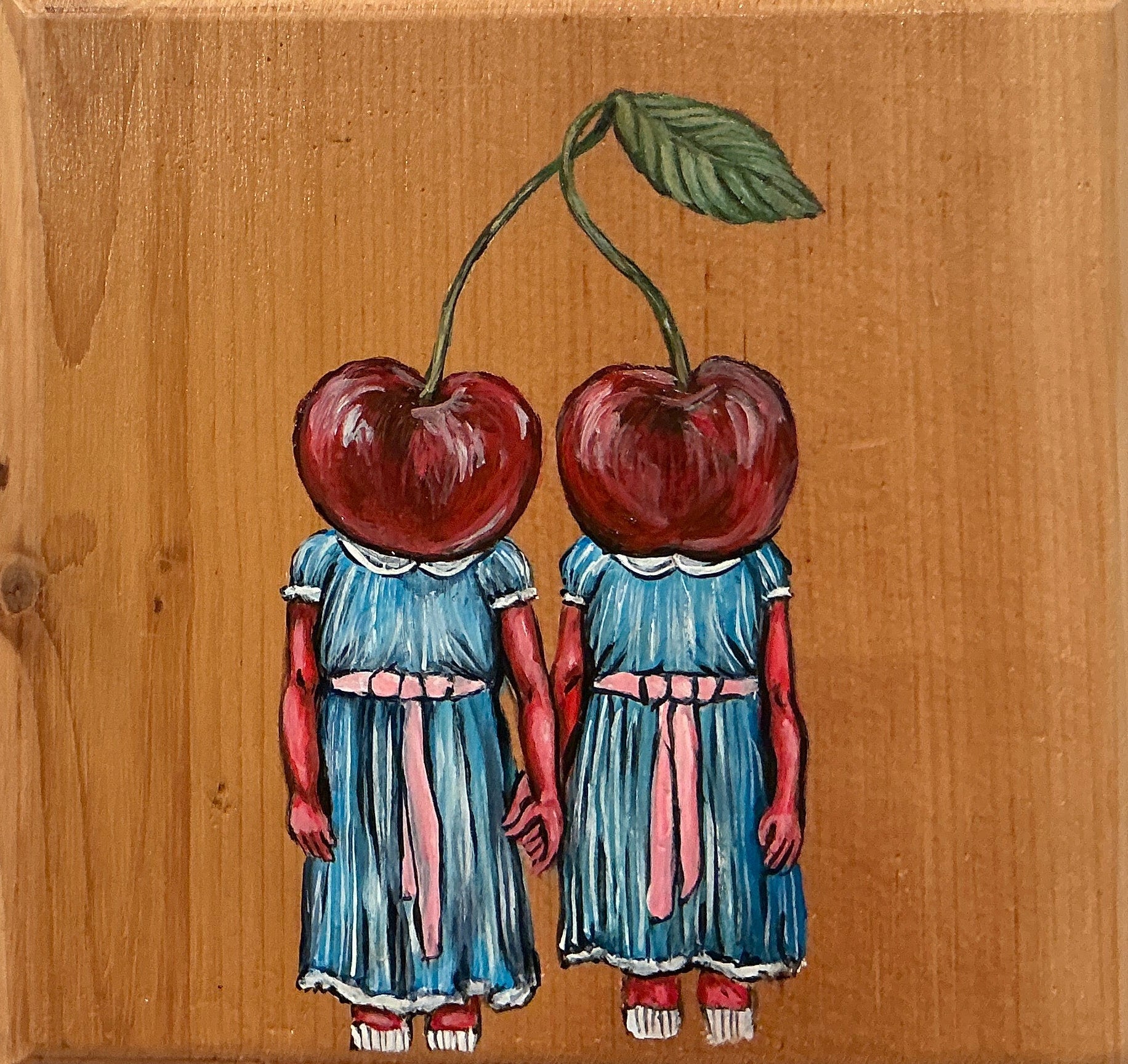 Shining Cherry Twins | Original Acrylic on Wood