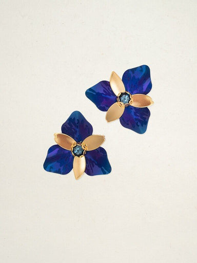 blue petal earrings with stones