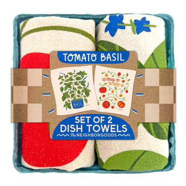 Tomato Basil (Tomato, Basil) Tea Towel Set of 2 displayed in a vibrant kitchen setting, featuring eco-friendly designs.