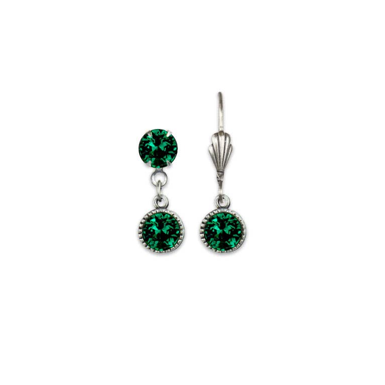 Pair of silver drop earrings with green gemstones