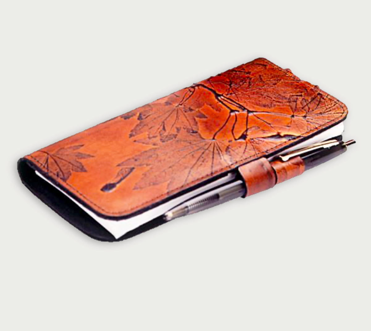 leaf leather checkbook cover