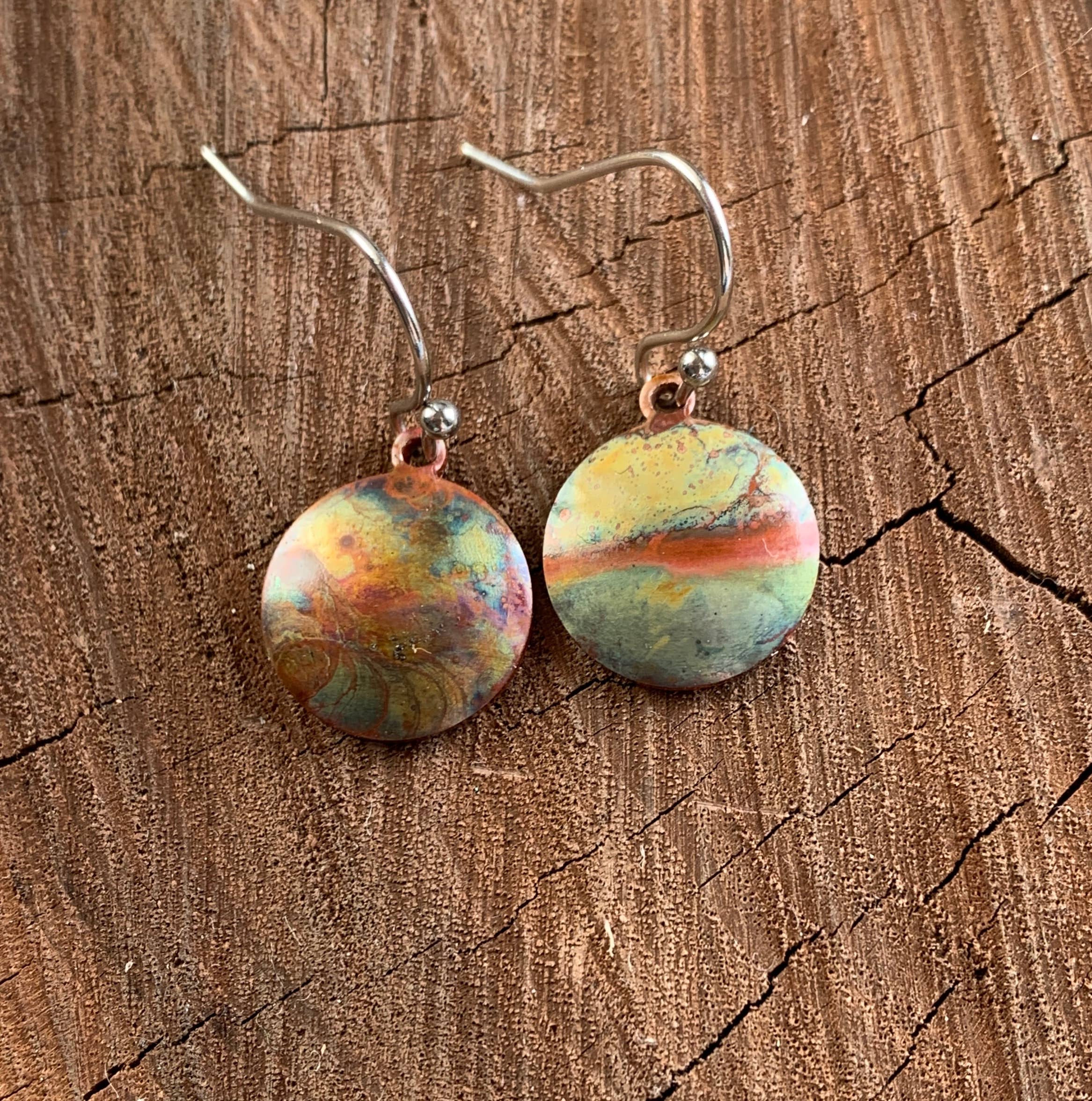 Small Round Fire Painted Copper Earrings