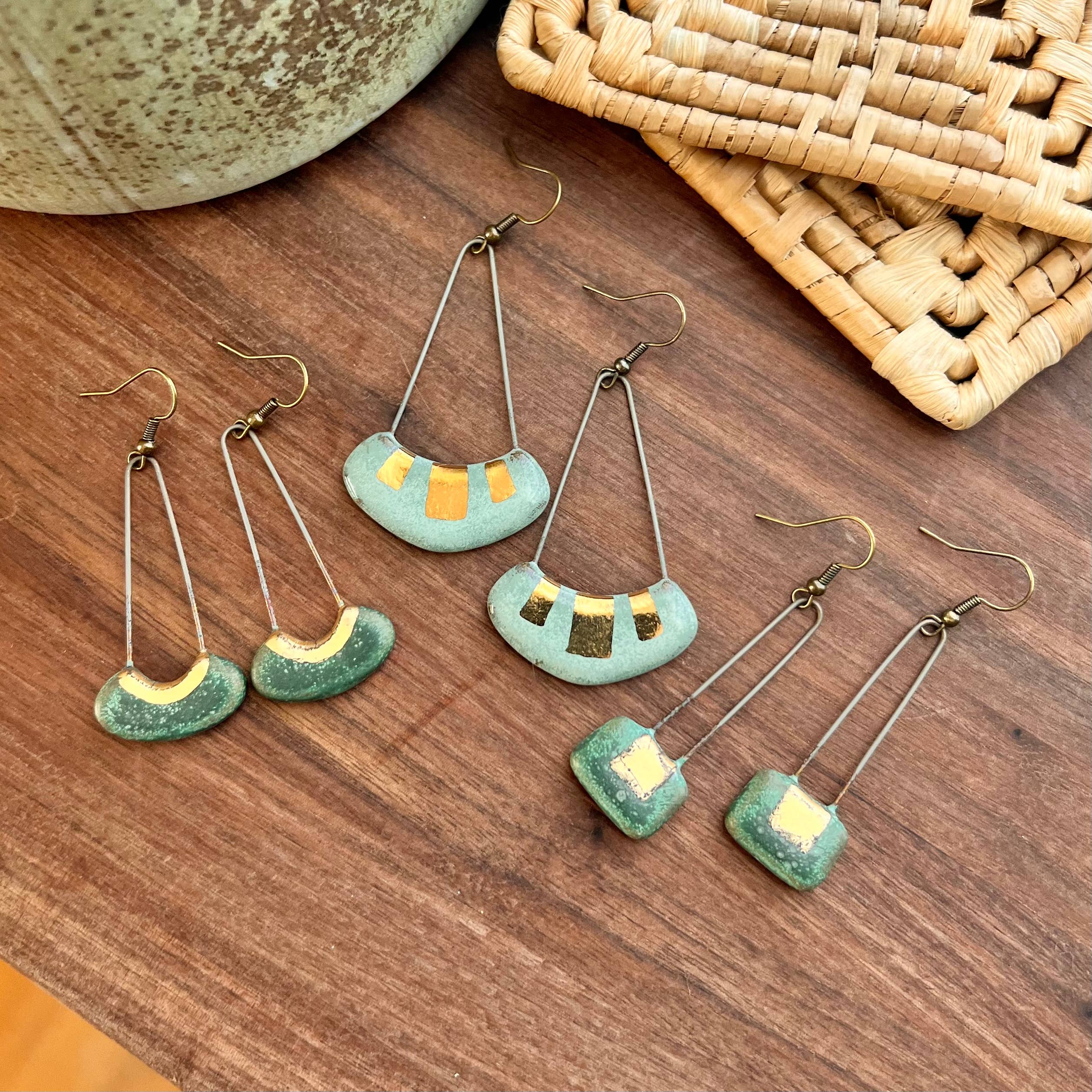 Patina Green Cut Oval Earring