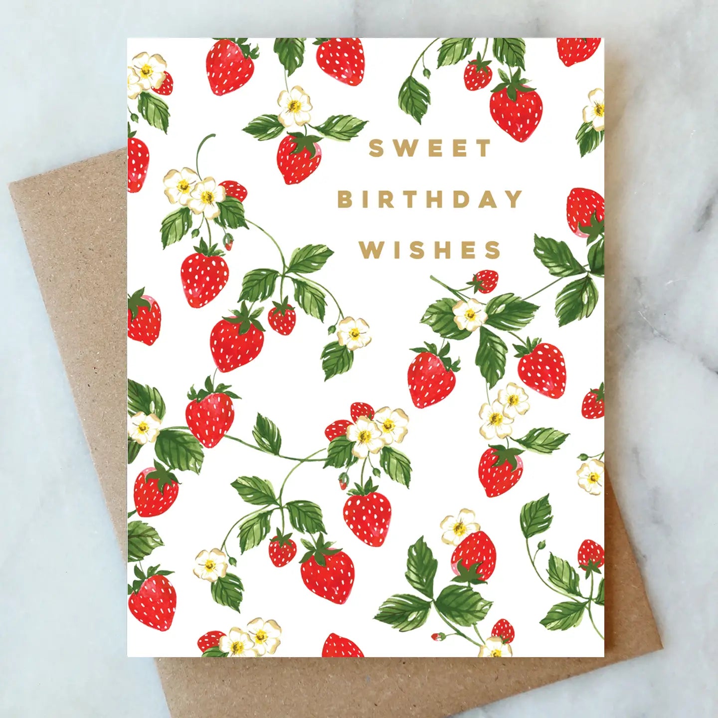 Abigail Jayne Card Collection featuring vibrant strawberries with the text 'Sweet Birthday Wishes' on a high-quality card design, perfect for celebrating birthdays.