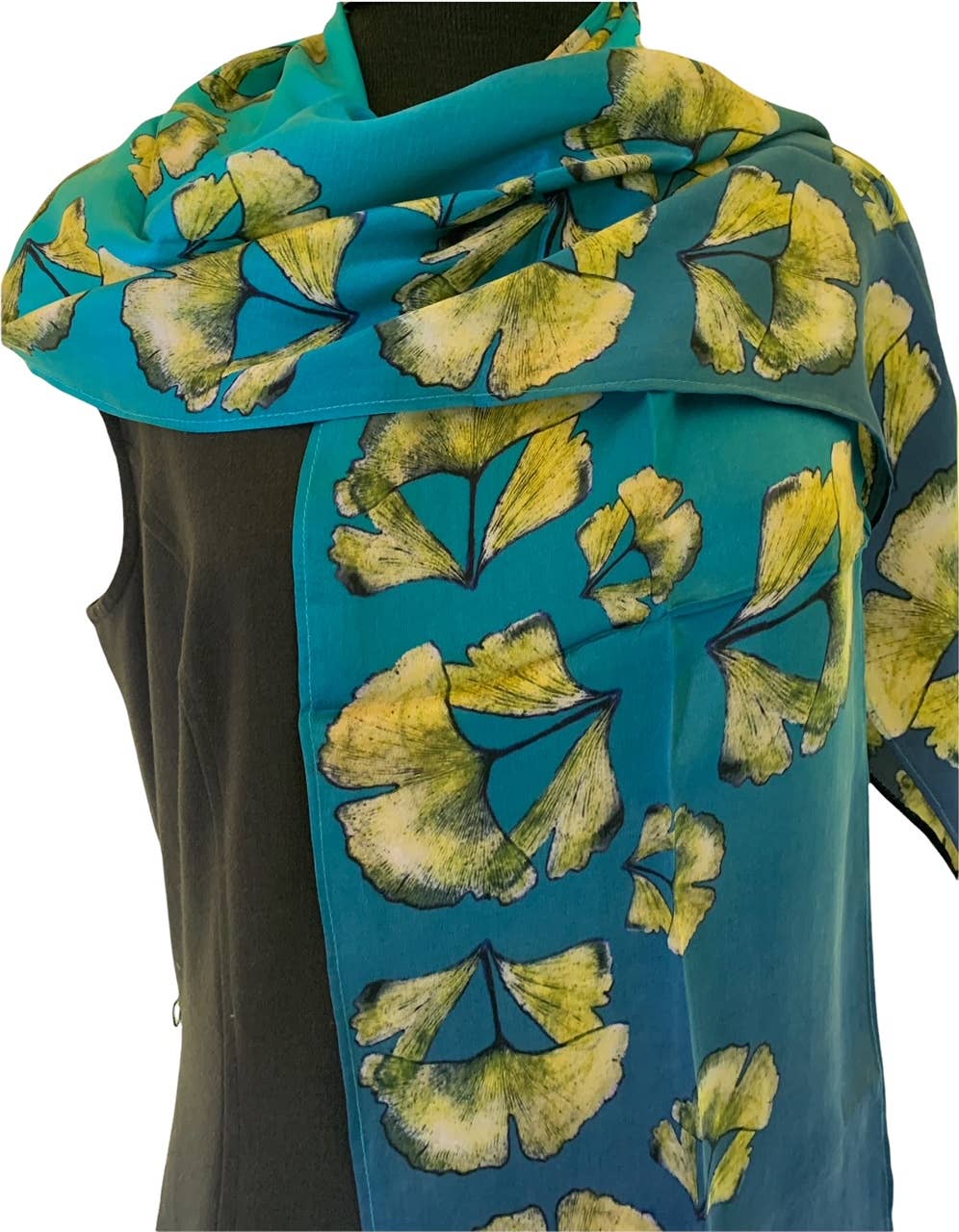 Gingko Garden silk scarf by Nina J, limited-edition wearable art inspired by nature