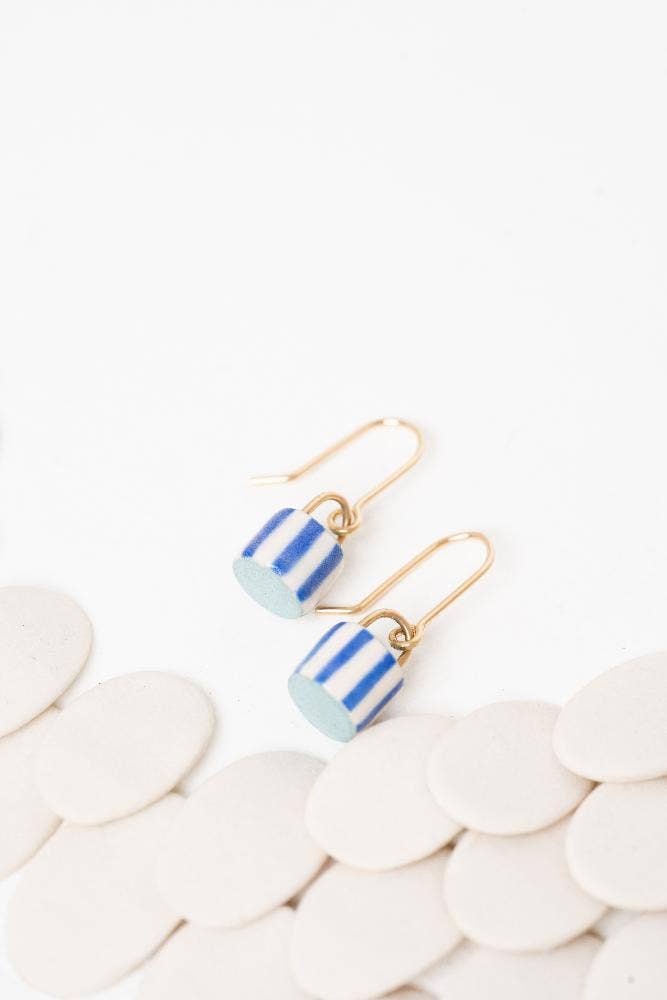 porcelain drop earrings blue stripe