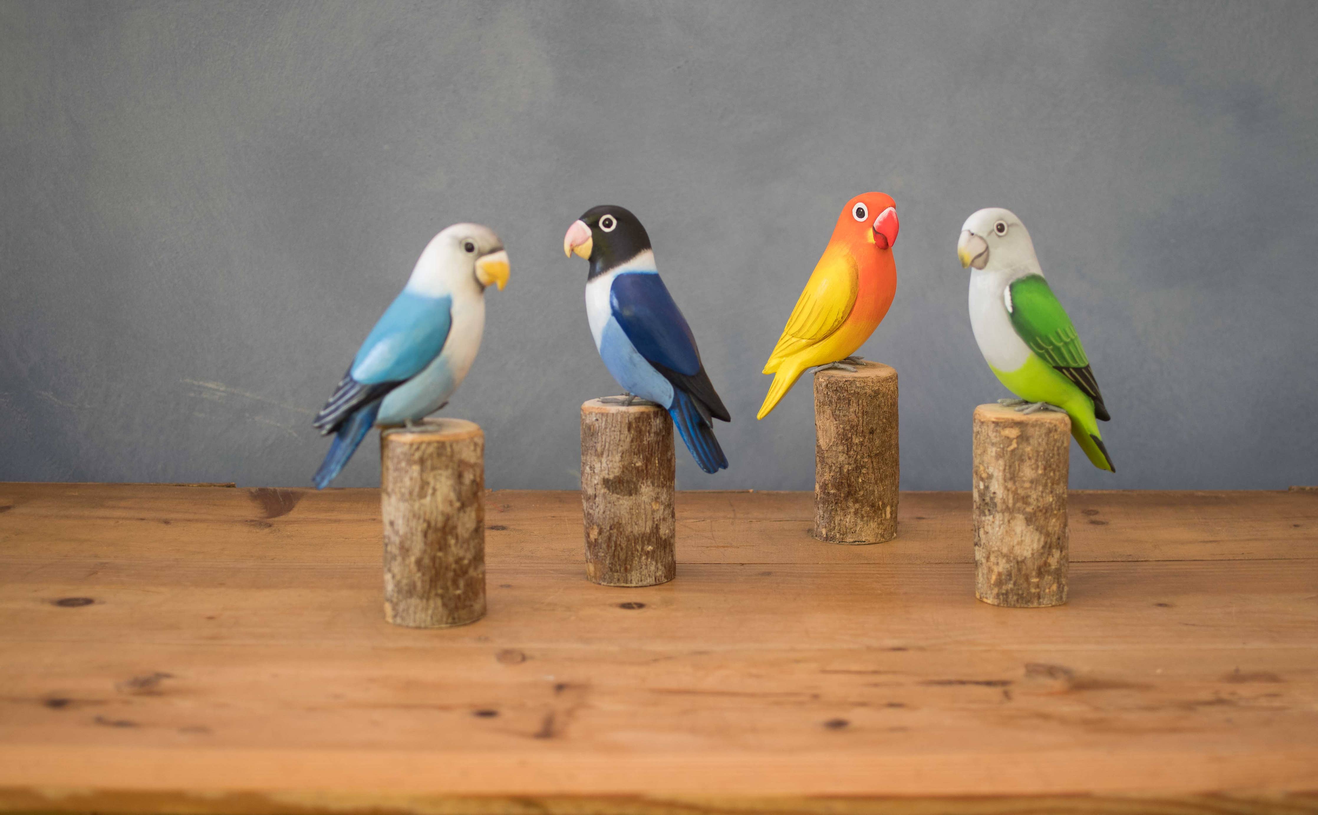 Lovebird - Orange - 7.5"H -Carved Wooden Ornament