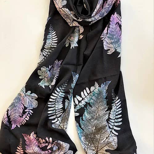 Fossil Fern cotton scarf by Nina J, limited-edition wearable art inspired by nature
