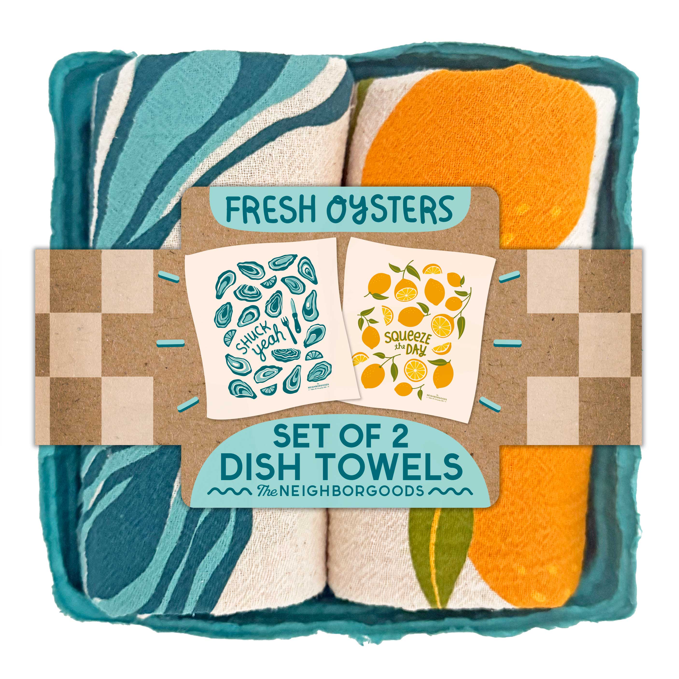 Fresh Oysters (Oyster & Lemon) Tea Towels - Set of 2
