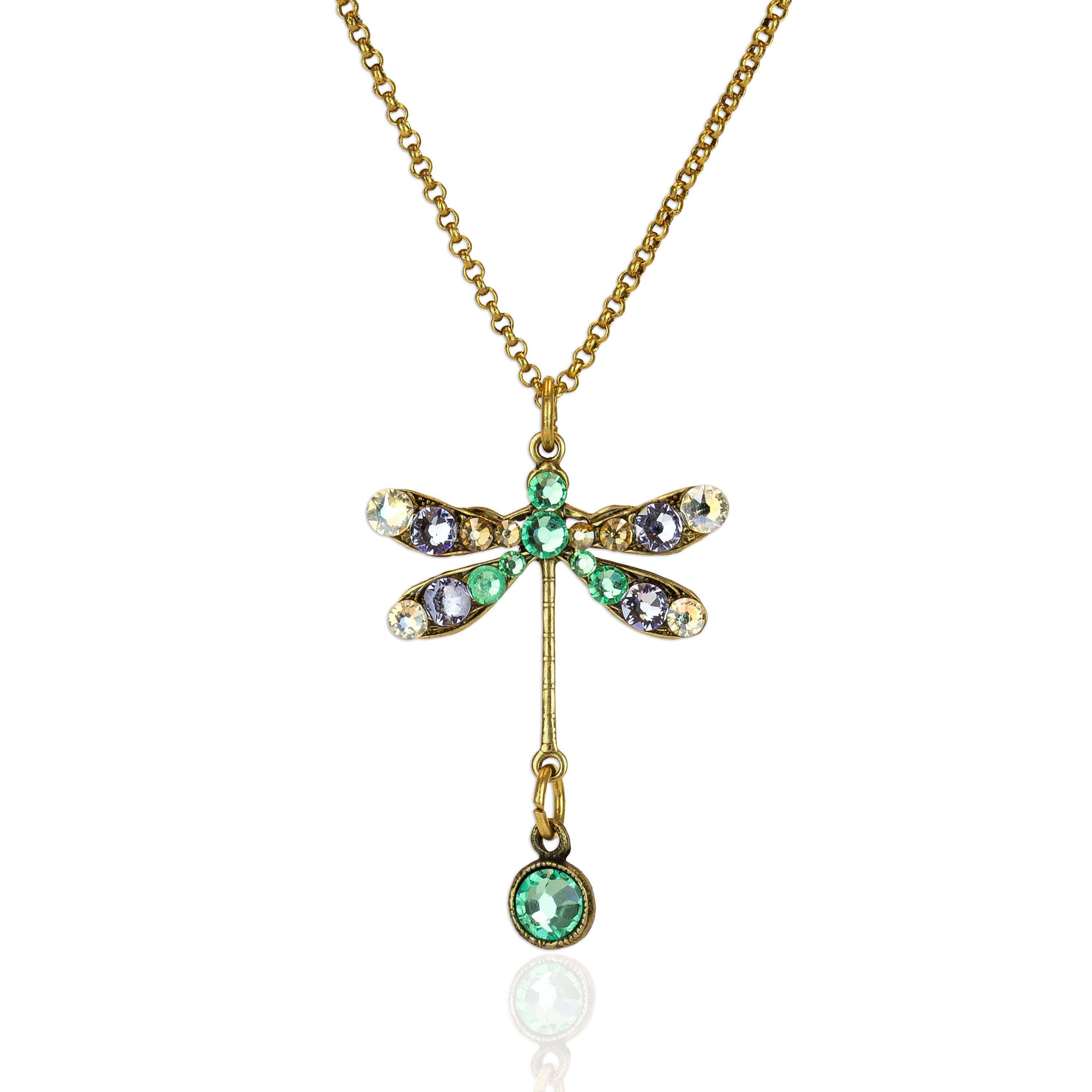 Dragonfly-shaped pendant necklace with gemstones