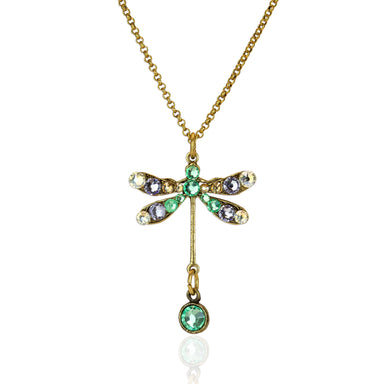 Dragonfly-shaped pendant necklace with gemstones