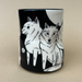 Lucky Wolf Cup - XLarge displaying a close-up of beautifully drawn wolves in black and white. This unique cup from The Bowl Maker is both functional and artistic.