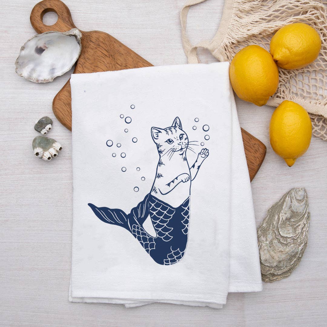 cat mermaid kitchen towel