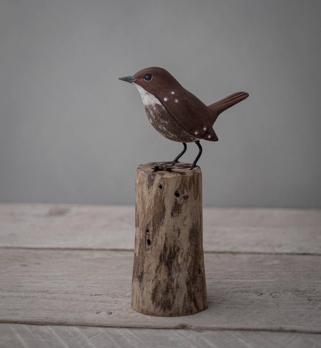 Wren - 6.5"H  -Carved Wooden Ornament