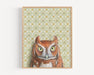 Framed art print of an owl on a patterned background
