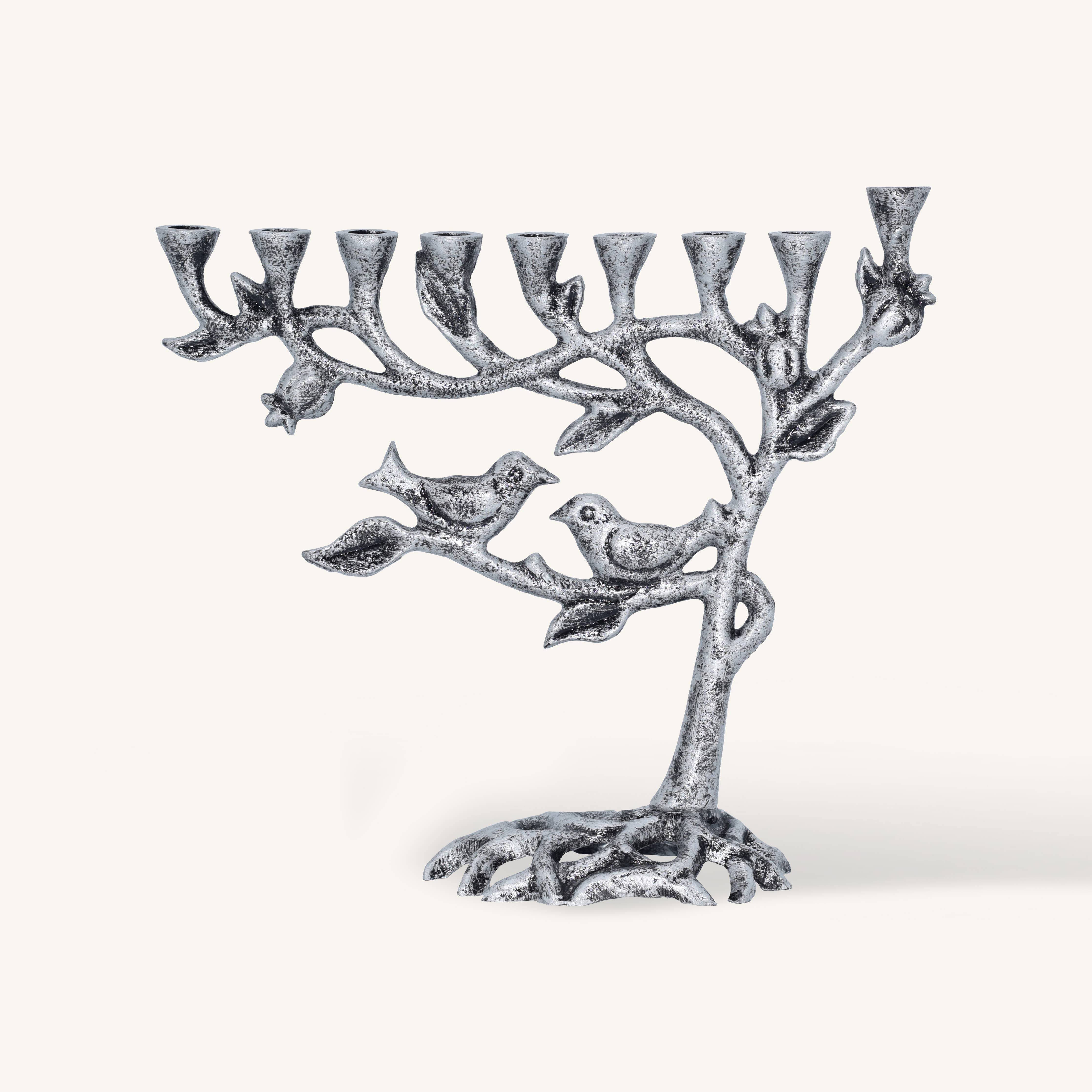 Antiqued Candle Menorah - 7.5 Inches - Tree Of Life Silver