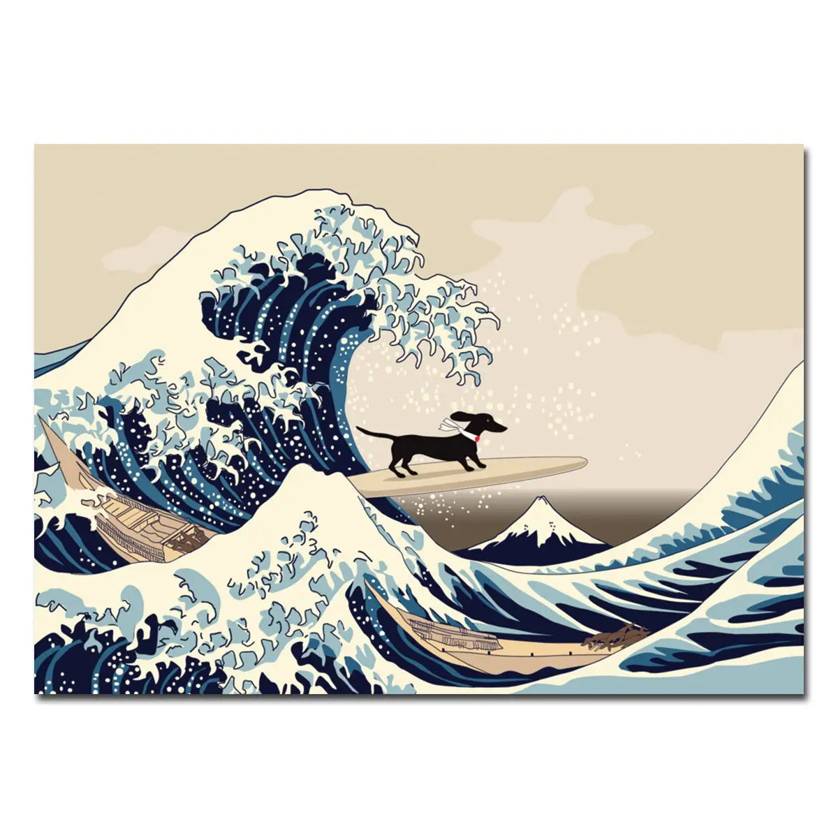 Dog on a surfboard blank greeting card