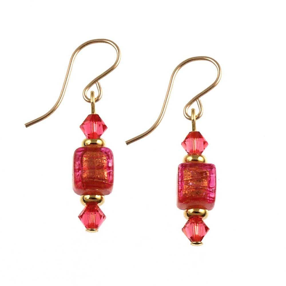 red crystal box drop earrings