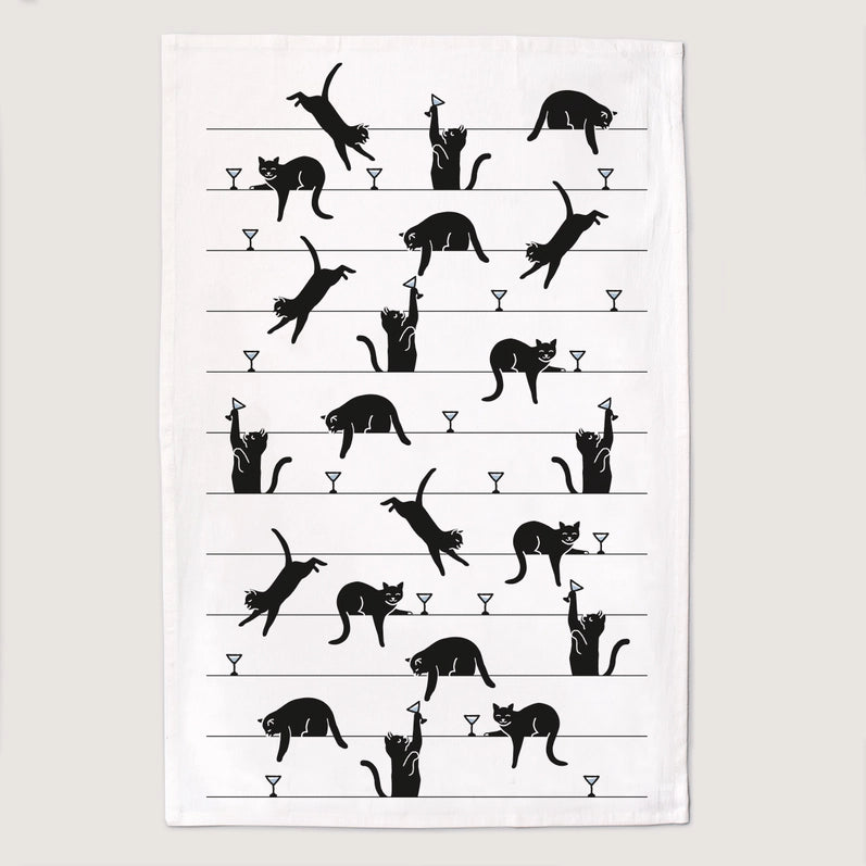 Black Cat Martini Tea Towel