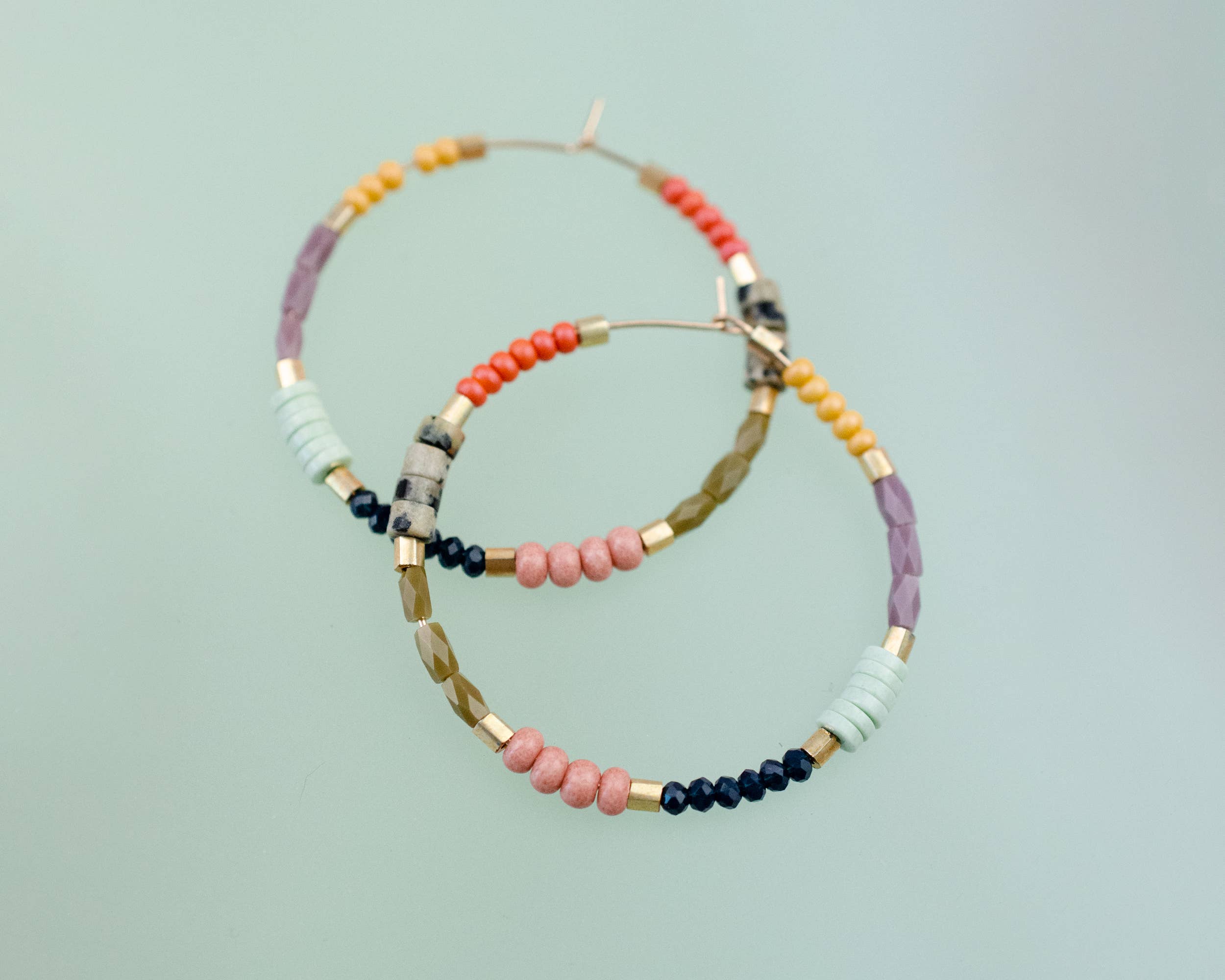 Colorful beaded Gold hoop earrings