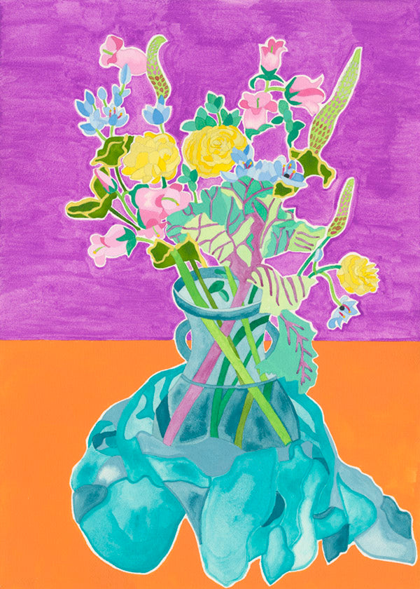 floral card in vase blank greeting card