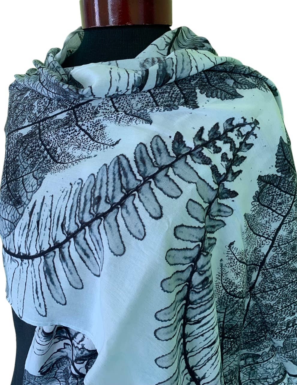 Classic Ferns cotton scarf by Nina J, limited-edition wearable art inspired by nature