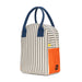 Striped lunch bag with orange end and blue handles