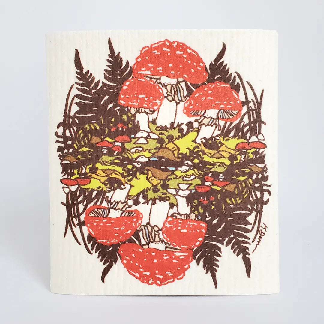 Durable Little Green Swedish Dishcloths featuring original block print artwork by Katie Dean, perfect for replacing paper towels and sponges.