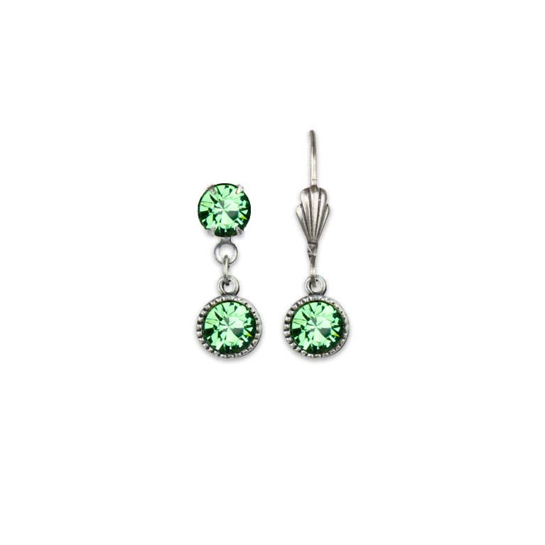 Pair of silver drop earrings with green gemstones