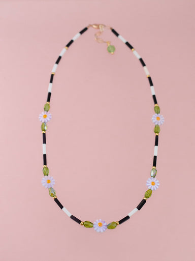 acrylic beaded necklace with flowers