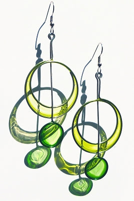 Playful Circle With Circle Dangle Earrings designed by Christopher Royal, featuring a fun blend of stainless steel and bright translucent resin, perfect for adding a whimsical touch to your jewelry collection!