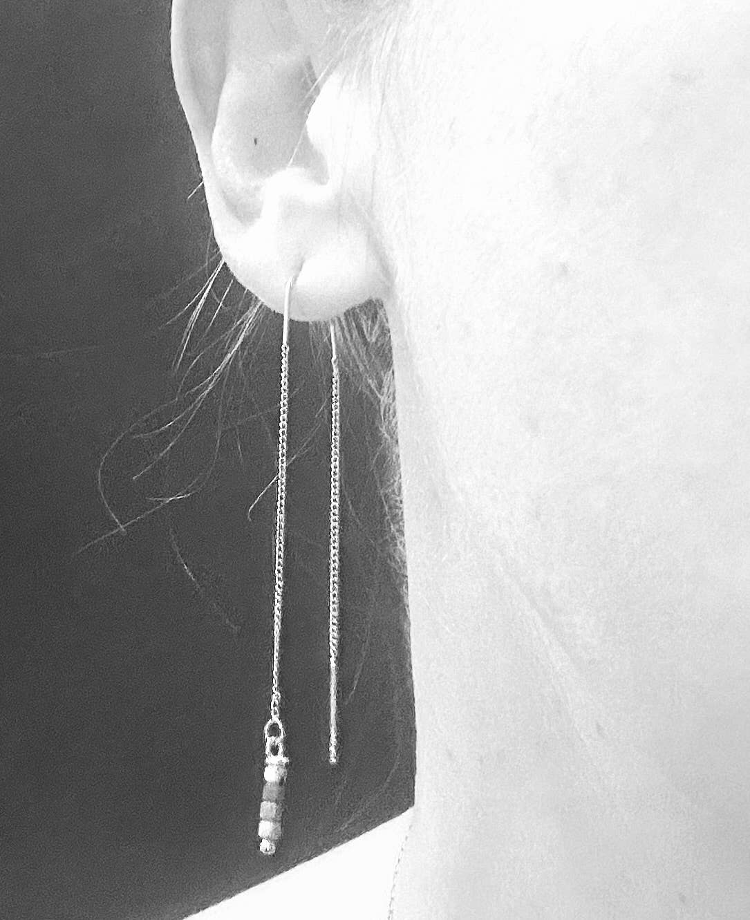 Alternate view of Turquoise Silver Threaders by Suzanna Garrett Designs — a clean silver-toned threader with a little turquoise at the end—simple, colorful, done