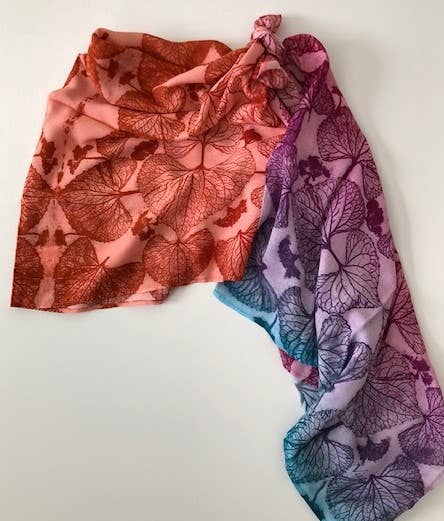 Violets Forever cotton scarf by Nina J, limited-edition wearable art inspired by nature