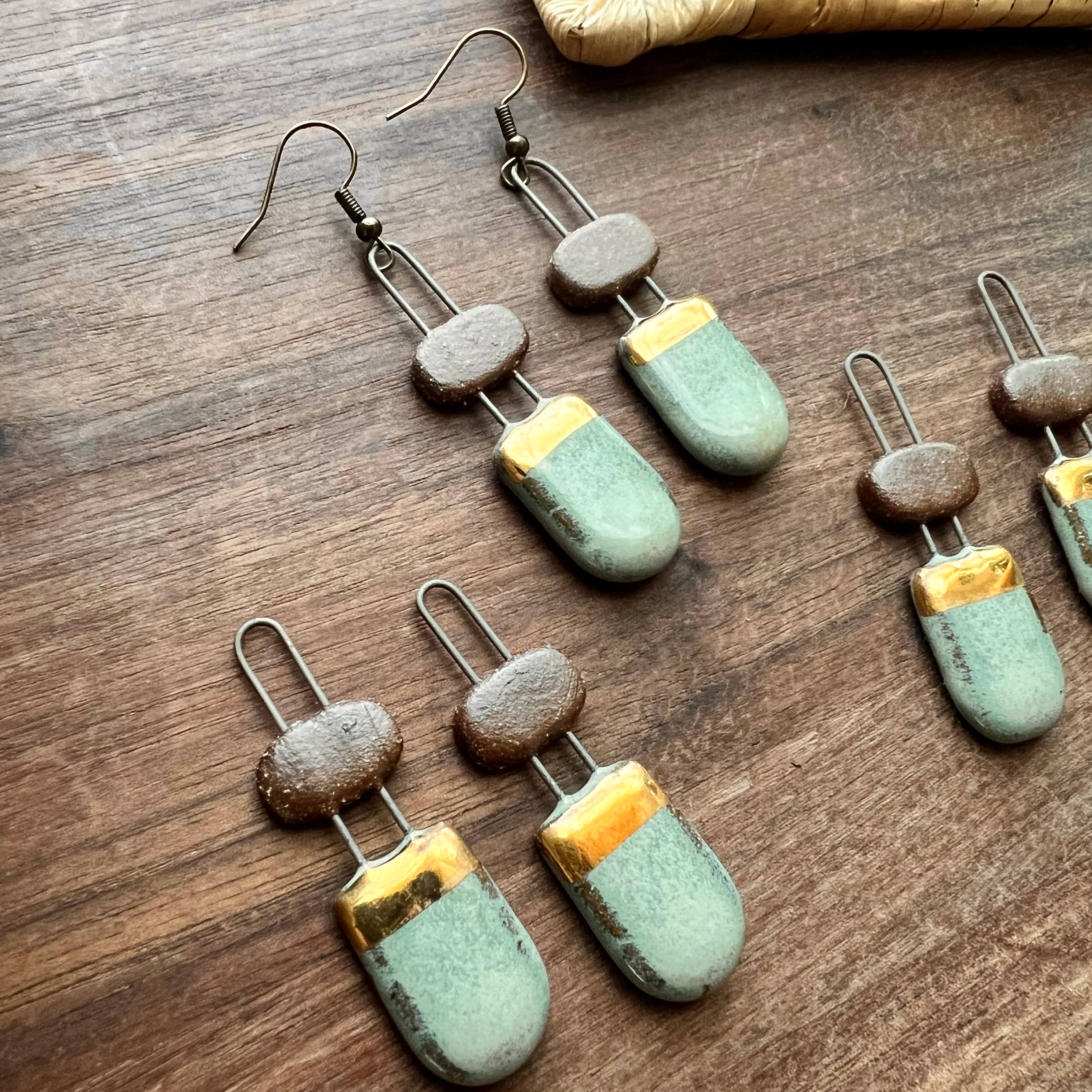 Turquoise and Natural Clay Two Piece Rounded Earrings