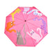 Open view of a fuchsia Arty Cats Duck Umbrella displaying a variety of playful cat illustrations, designed by Original Duckhead USA.