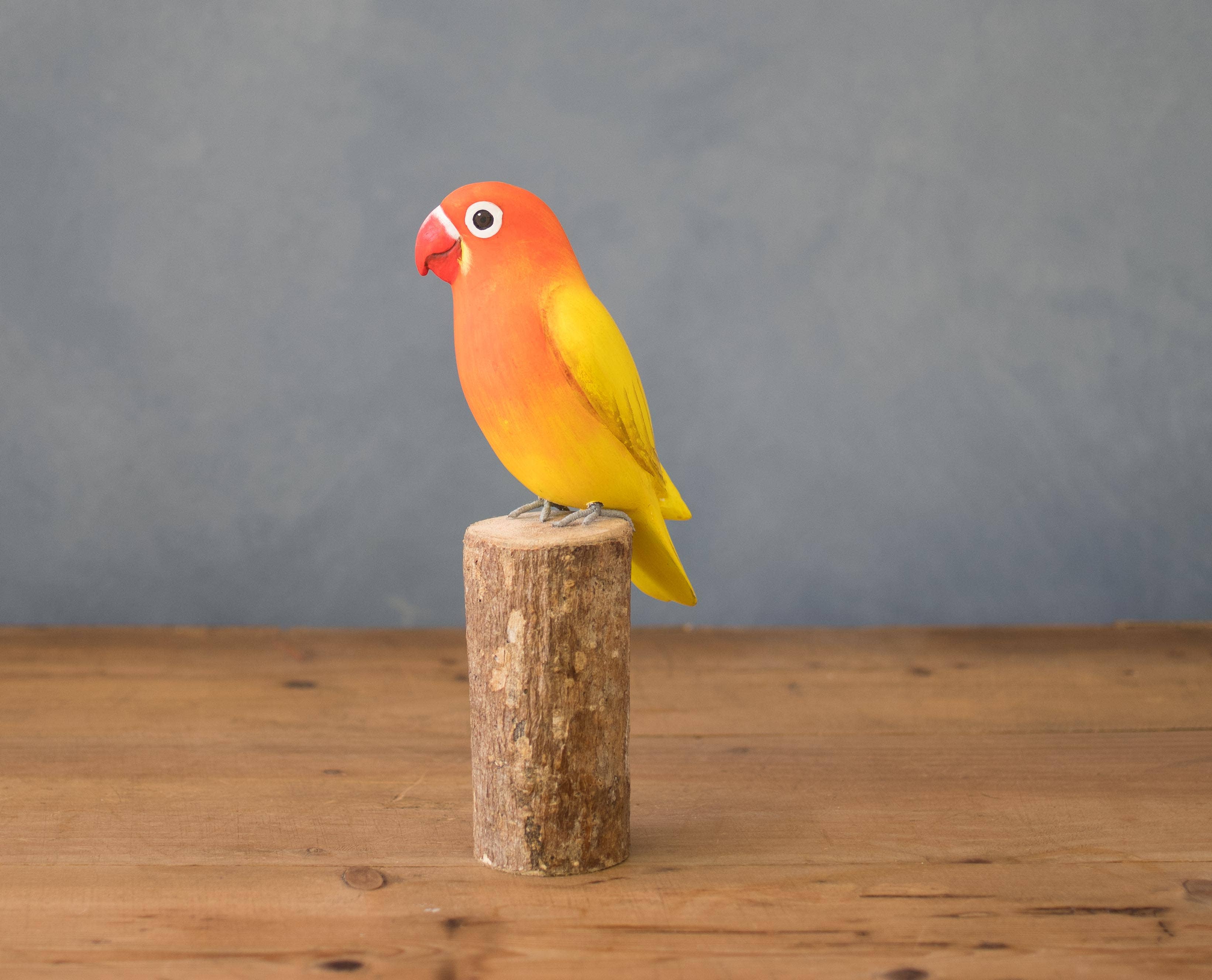 Lovebird - Orange - 7.5"H -Carved Wooden Ornament