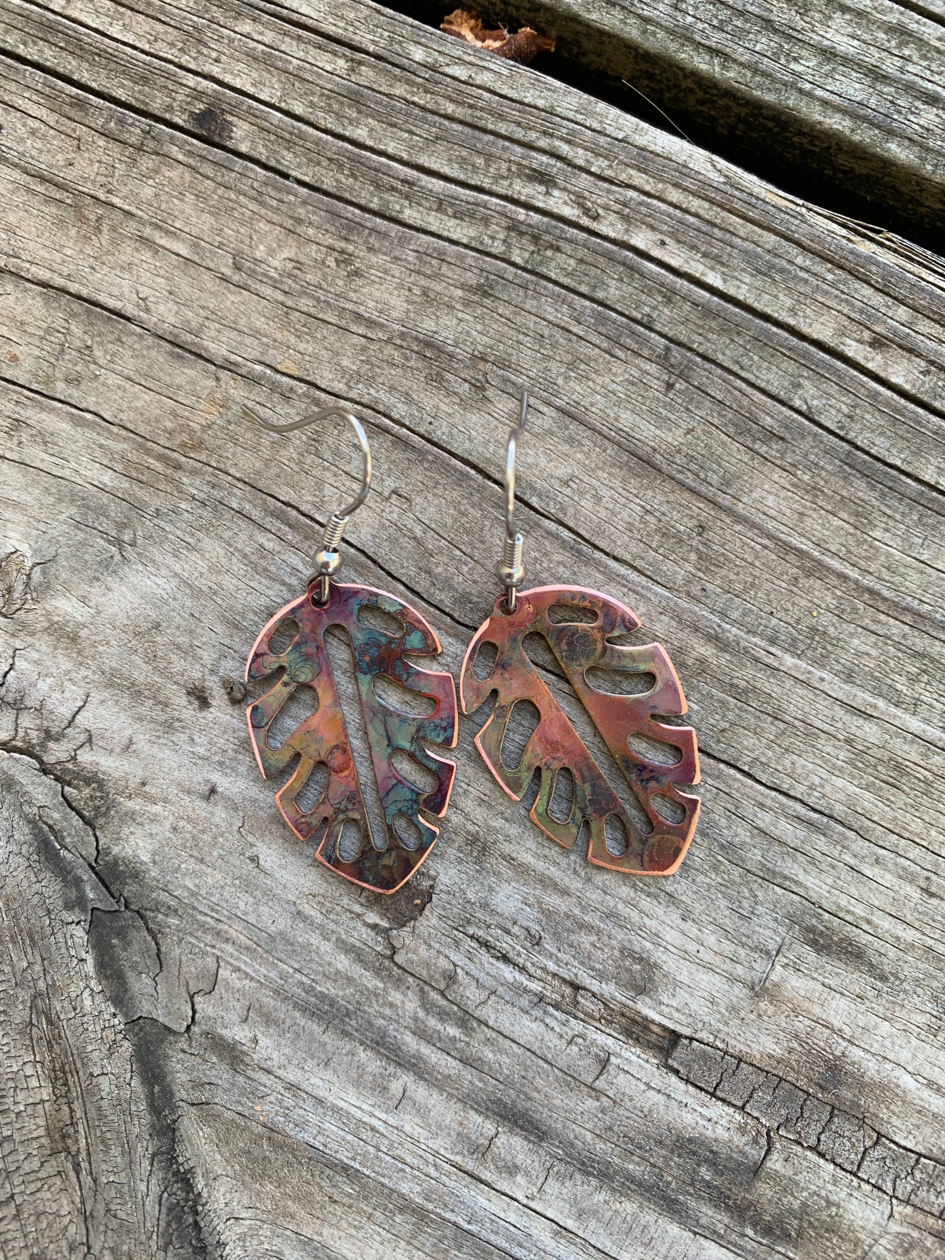 Swiss Leaf Copper Earrings
