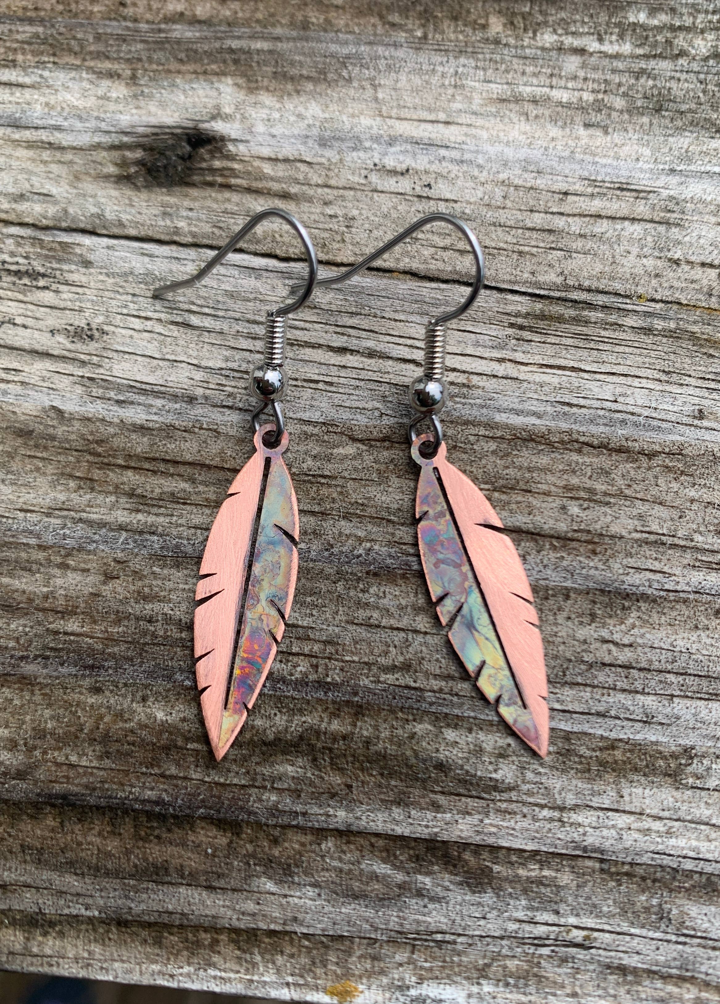 Copper Mini Feather Earrings