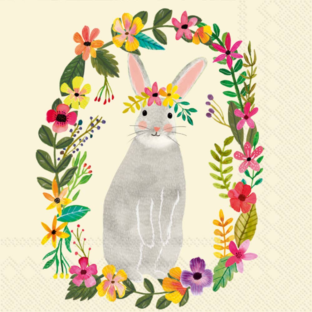 Easter Bunny Paper Cocktail Napkins Pack Of 20 featuring charming bunny and floral designs, perfect for spring entertaining and festive celebrations.
